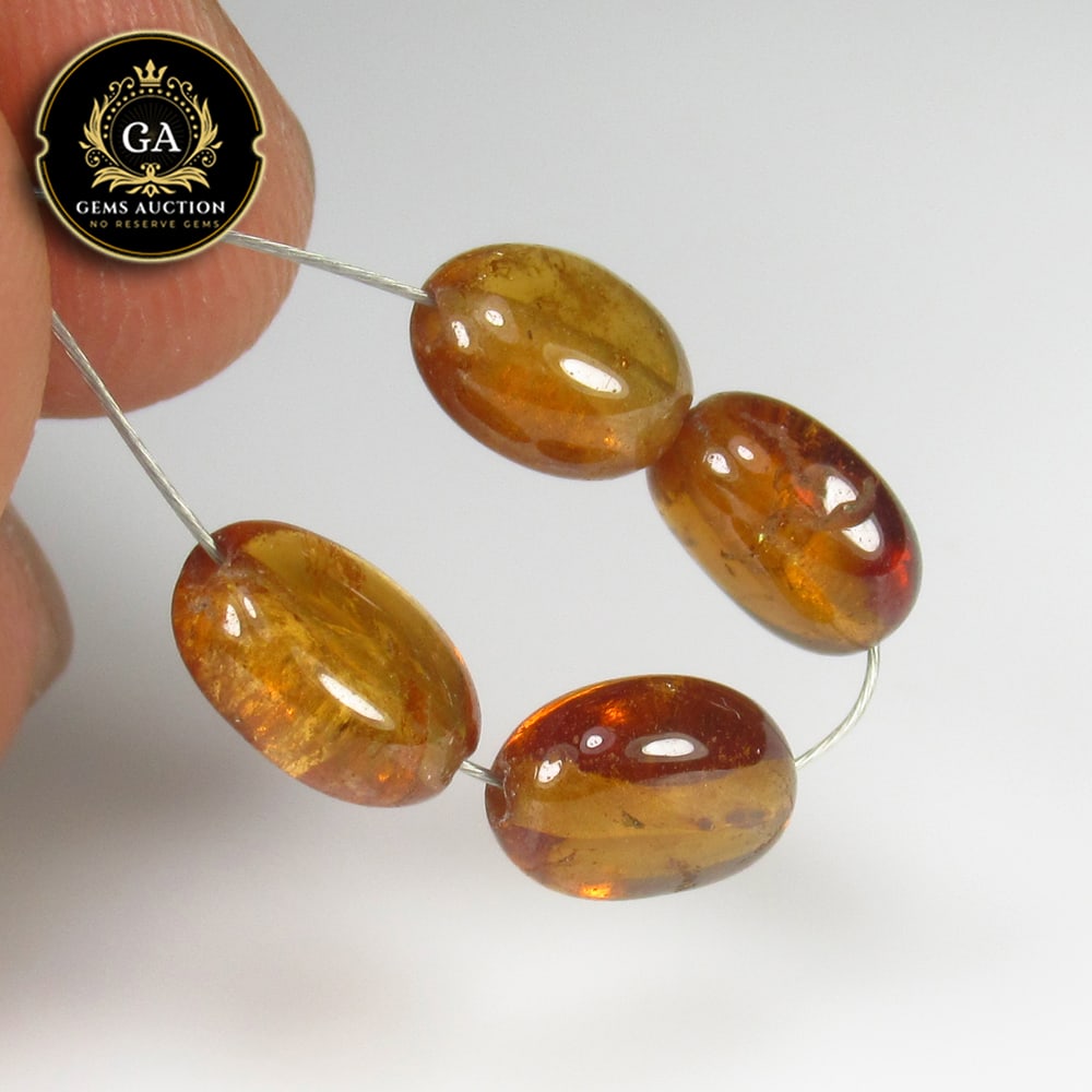 6.57 Ct Natural Deep Orange Hessonite Garnet Dumble Beads: Weight - 6.57 Ct / Size - 5.6x3.5 - 5.8x3.6 mm / 4 Pc's / Shape - Dumble Beads / Clarity - VVS / Origin - Nigeria / Treatment - None