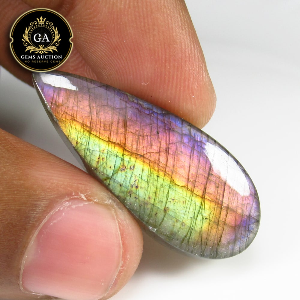 25.95 Ct Natural Blue Shaded Labradorite Pear Cab: Weight - 25.95 Ct / Size - 37.00 x 15.30 x 5.60 mm / Shape - Excellent Pear Cab / Clarity - Opaque / Origin - Africa / Treatment - None