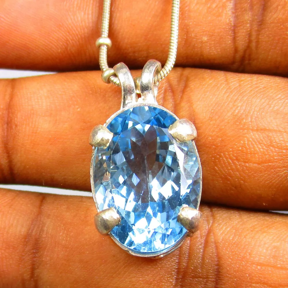#925 silver #Necklace with Natural  13.15 Cts #Topaz " Blue " #Pendant (1 of 4)