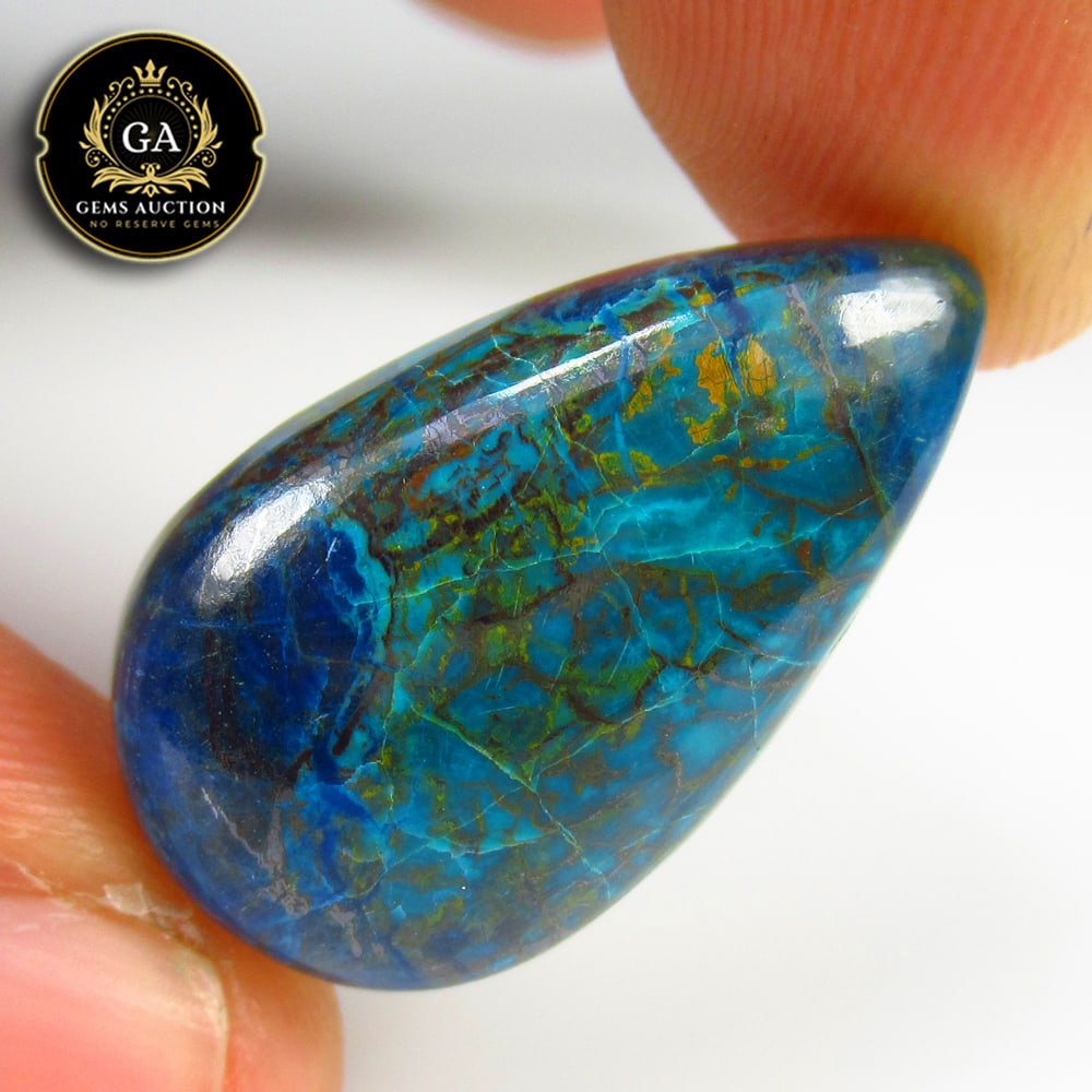18.26 Ct Natural Tibetan Blue Turquoise Pear Cab (1 of 2)