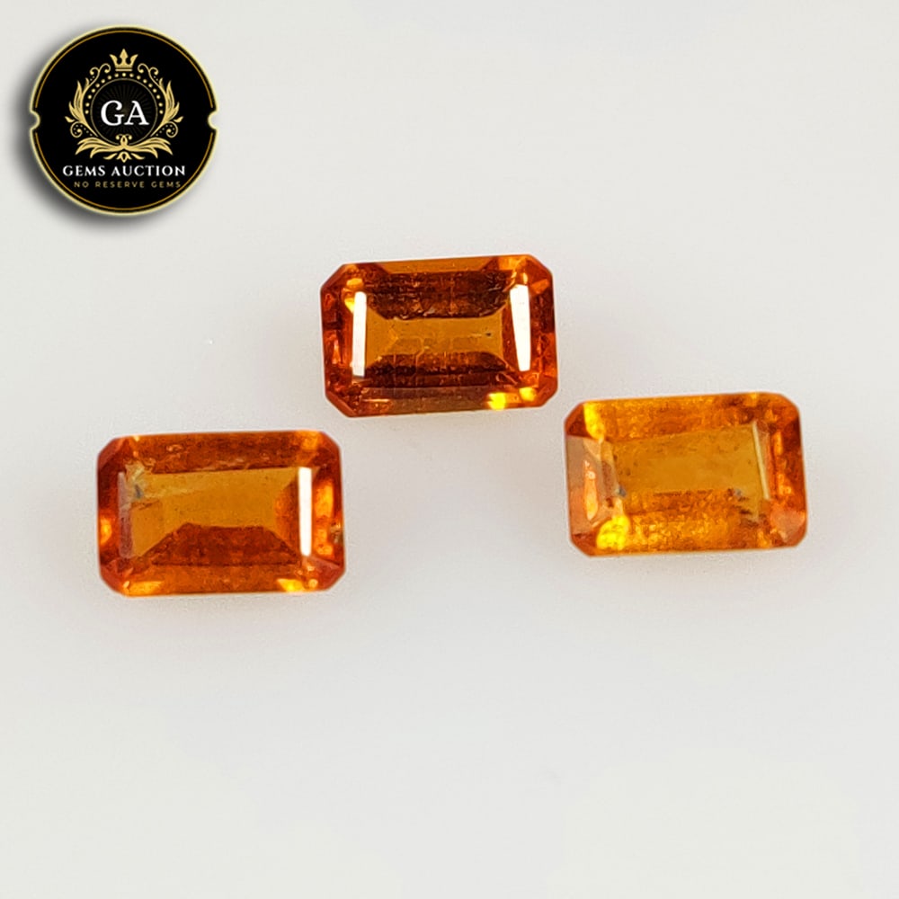 2.14 Ct Natural Deep Orange Hessonite Garnet Octagon Cut Set: Weight - 2.14 Ct / Size - 6.2x4.1 - 6.2x4.1 mm / 3 Pc's / Shape - Octagon Cut / Clarity - VVS / Origin - Nigeria / Treatment - None