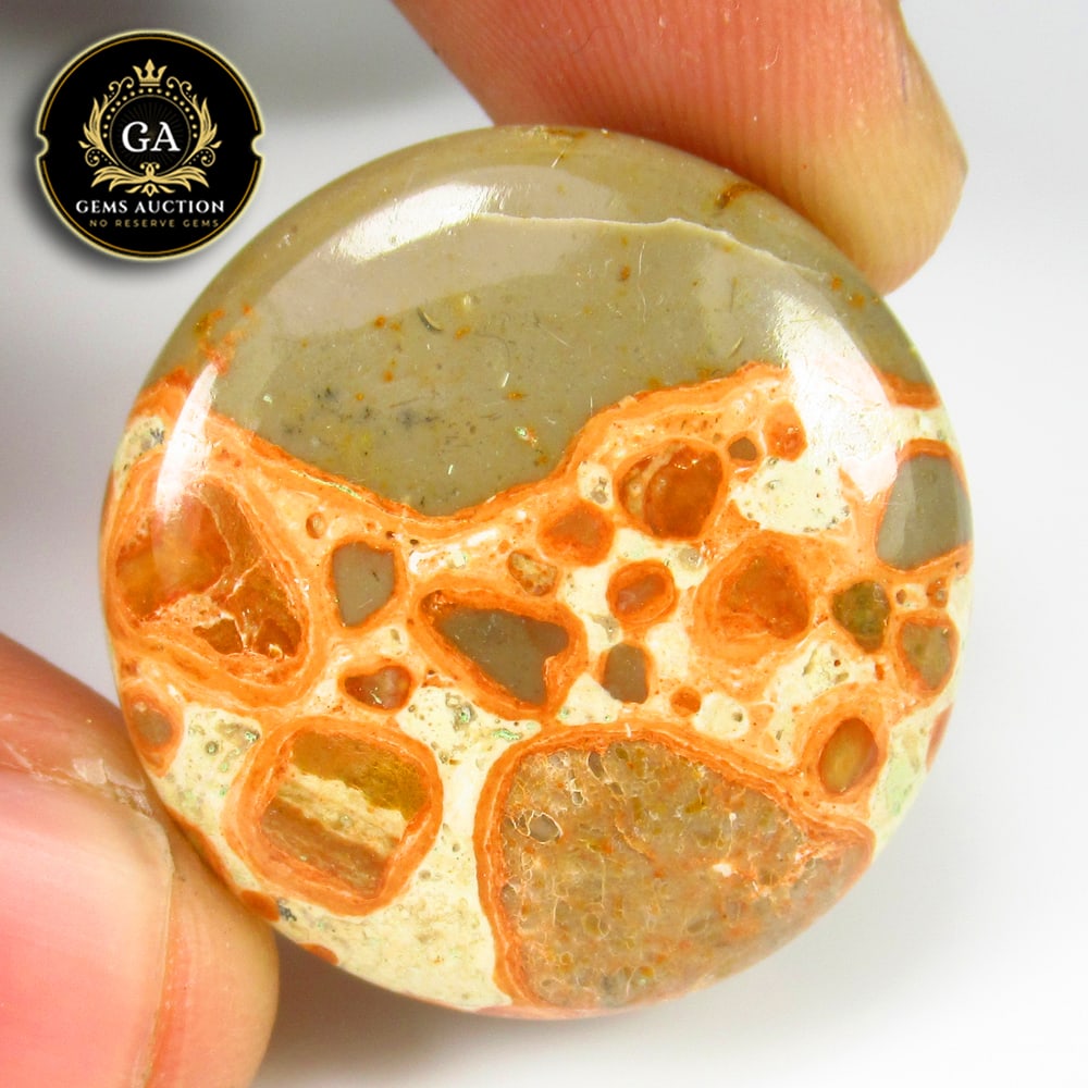 38.94 Ct Natural Lupid Skin Jasper Round Cab (1 of 2)