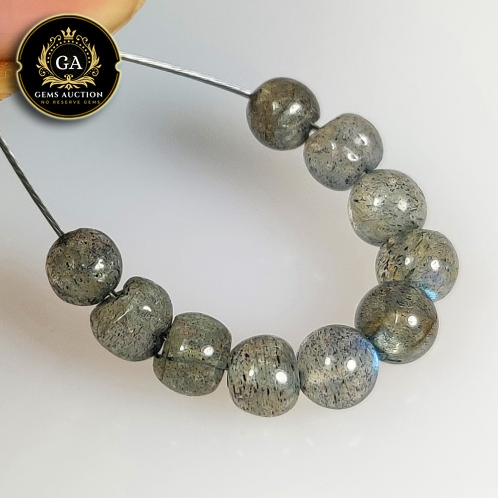 5.25 Ct Natural Blue Shaded Labradorite Round Ball Beads: Weight - 5.25 Ct / Size - 4.60 - 4.90 mm / 10 Pc's / Shape - Excellent Round Ball Beads / Clarity - Opaque / Origin - Africa / Treatment - None