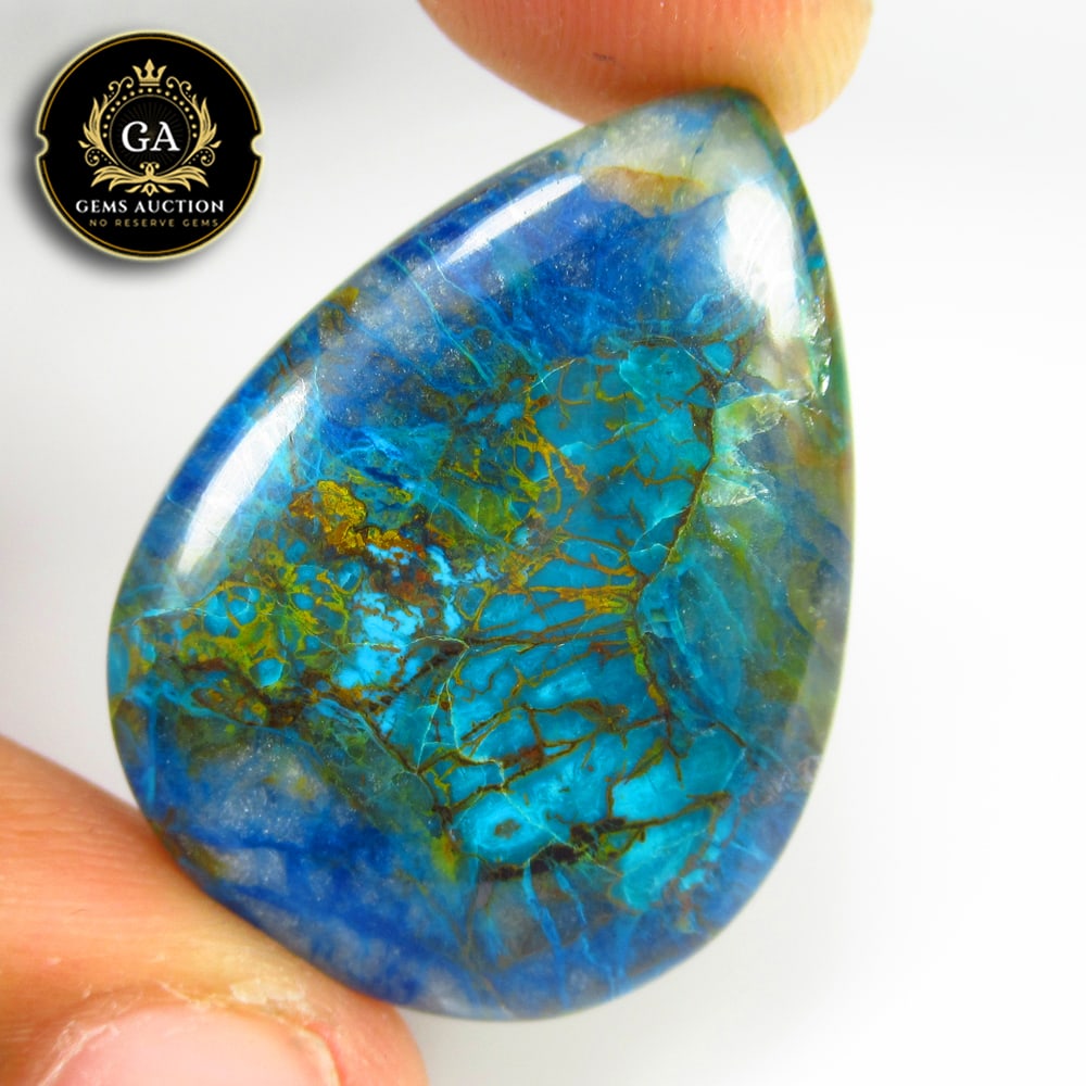 32.16 Ct Natural Tibetan Blue Turquoise Pear Cab: Weight - 32.16 Ct / Size - 34.00 x 23.00 x 5.50 mm / Good Color / Pear Cabochon - Ready for Jewellery Setting / Origin - India / Treatment - None