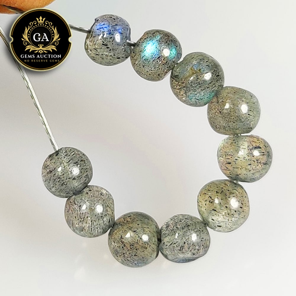 5.01 Ct Natural Blue Shaded Labradorite Round Ball Beads: Weight - 5.01 Ct / Size - 4.60 - 4.90 mm / 10 Pc's / Shape - Excellent Round Ball Beads / Clarity - Opaque / Origin - Africa / Treatment - None
