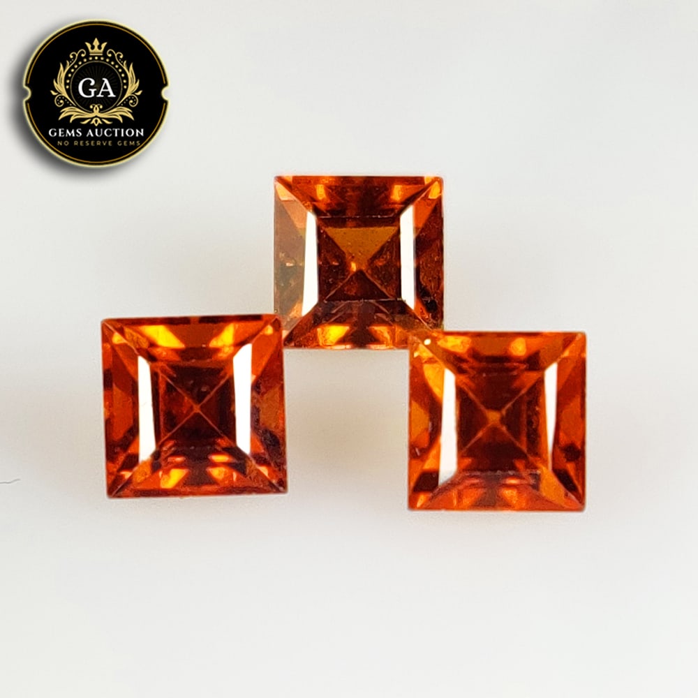5.32 Ct Natural Deep Orange Hessonite Garnet Square Cut Set (1 of 3)