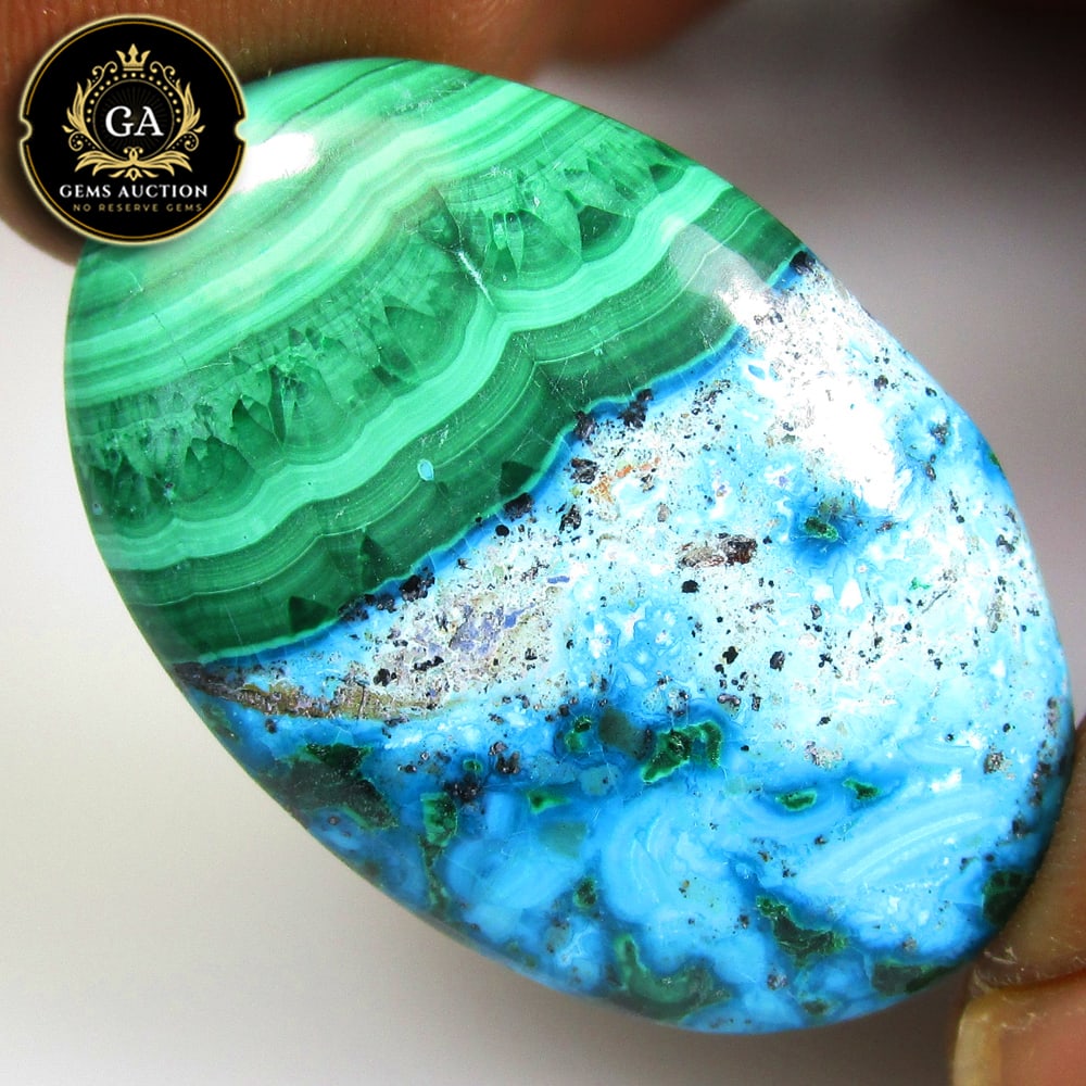 CERTIFIED 36.33 Ct Natural Azurmalachite Oval Cabochon (1 of 5)