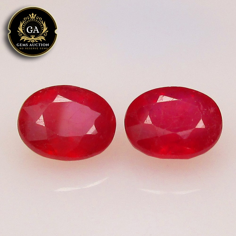 8.23 Ct Natural Pinkish Red Ruby Oval Cut Pair (1 of 2)