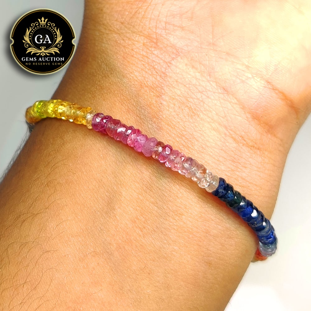 28.10 Ct 925 Silver Natural Multicolor Sapphire Round Cut Beads Bracelet Ready Wear (1 of 3)