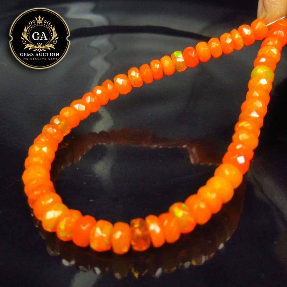 15.39 Ct Natural Drilled Orange Fire Opal Round Cut Beads: Weight - 15.39 Ct / Size - 4.30 to 4.80 mm / 54 No's / 5.5"inches / Shape - Round Beads / Color - Orange / Clarity - Transparent / Origin - Ethiopia / Treatment - Heated