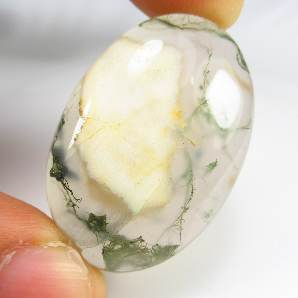 38.60 Ct Natural Moss Agate Oval Cab: weight - 38.60 Ct / Dimensions - 35.00 x 22.00 x 6.30 mm / Shape & Cut - Excellent Oval Cab / Origin - Brazil / Comments - - None