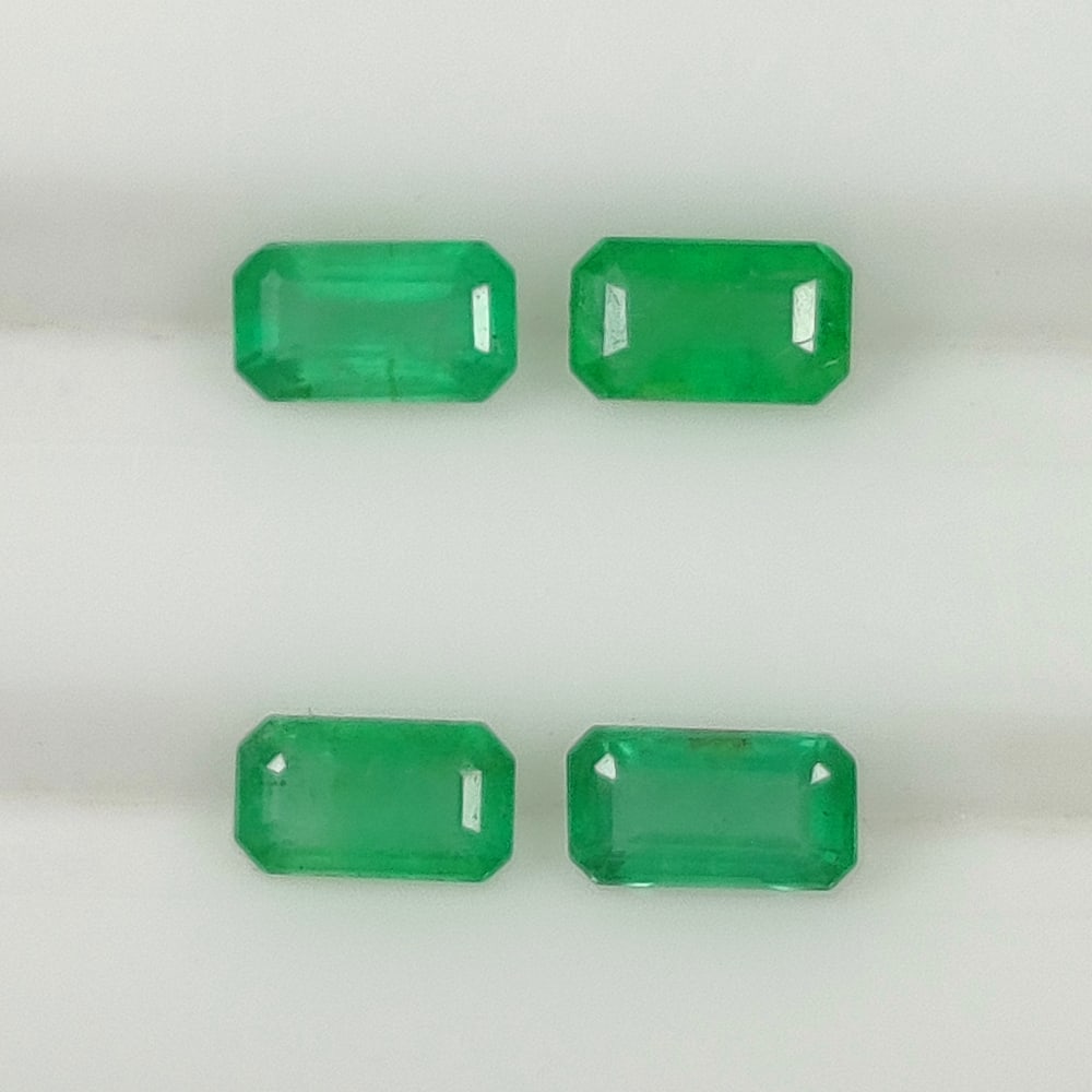 1.12 Ct Natural Zambian Green Emerald Octagon Cut Set: Weight - 1.12 Ct / Dimensions - 5.0x2.9 - 5.2x2.9 mm / 4 Pc's / Shape & Cut - Octagon Cut / Color - Green / Transparency - SI / Origin - Zambia / Comments - Natural Emeralds are commonly enhanced by o