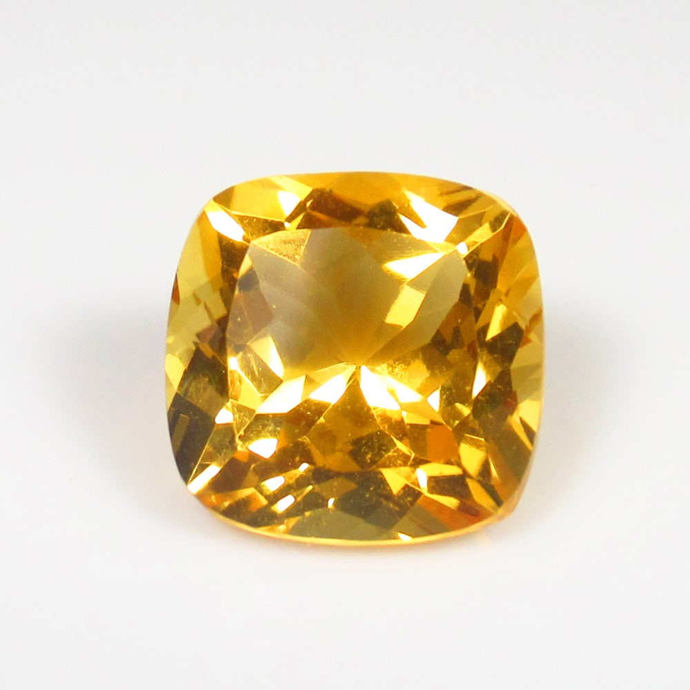 6.24 Ct Natural Yellow Citrine Cushion Cut: Weight - 6.24 Ct / Size - 11.50 x 11.30 x 8.00 mm / Shape - Cushion Cut / Color - Yellow / Clarity - VVS / Origin - Brazil / Treatment - Heated