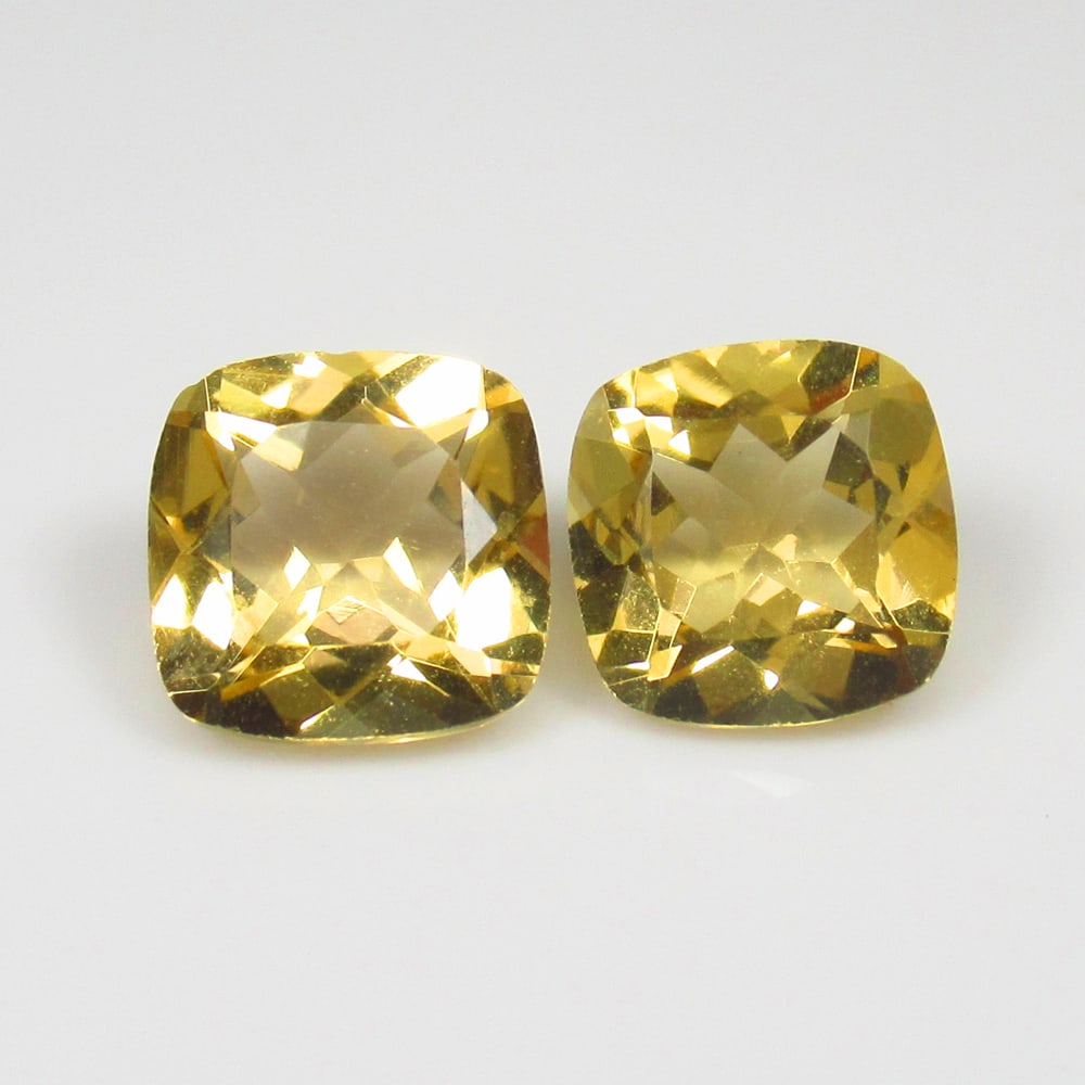 3.79 Ct Natural Yellow Citrine Cushion Cut Pair: Weight - 3.79 Ct / Size - 8.10 x 8.10 x 4.90 mm / 2 Pc's / Shape - Cushion Cut / Color - Yellow / Clarity - VVS / Origin - Brazil / Treatment - Heated