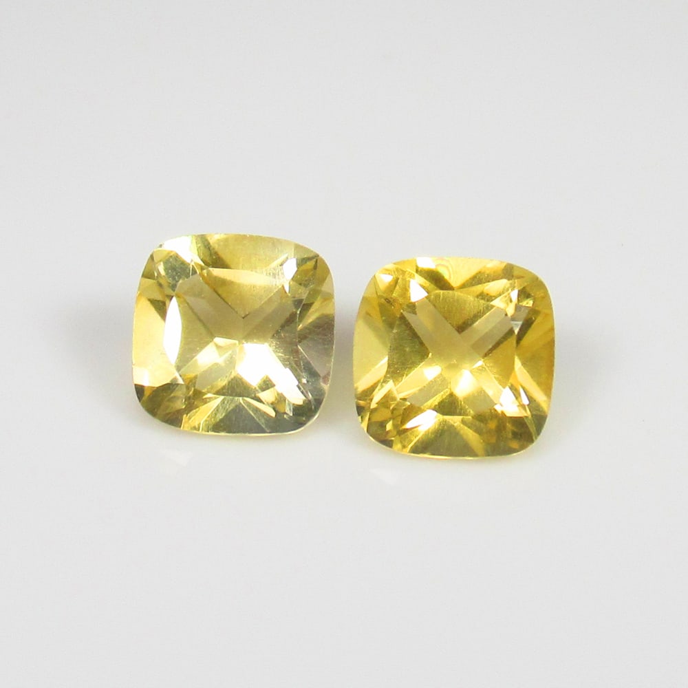 1.96 Ct Natural Yellow Citrine Cushion Cut Pair: Weight - 1.96 Ct / Size - 6.20 x 6.20 x 4.10 mm / 2 Pc's / Shape - Cushion Cut / Color - Yellow / Clarity - VVS / Origin - Brazil / Treatment - Heated