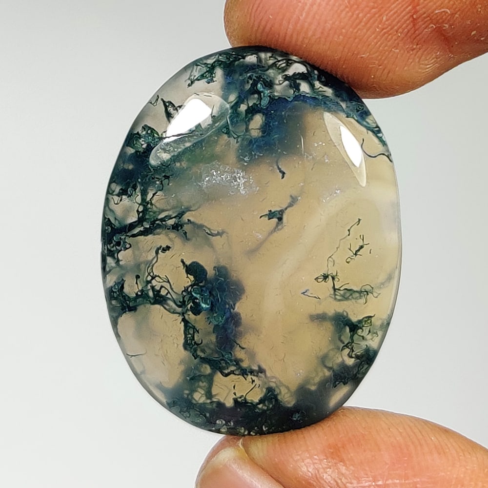 29.33 Ct Natural Moss Agate Oval Cab: weight - 29.33 Ct / Size - 30.00 x 23.00 x 5.70 mm / Shape - Excellent Oval Cab / Origin - Brazil / Treatment - None