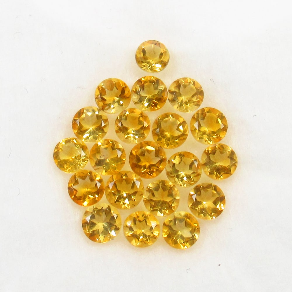 3.49 Ct Natural Yellow Citrine Round Cut Set: Weight - 3.49 Ct / Size - 3.50 - 3.80 mm / 20 pc's / Shape - Round Cut / Color - Yellow / Clarity - VVS / Origin - Brazil / Treatment - Heated