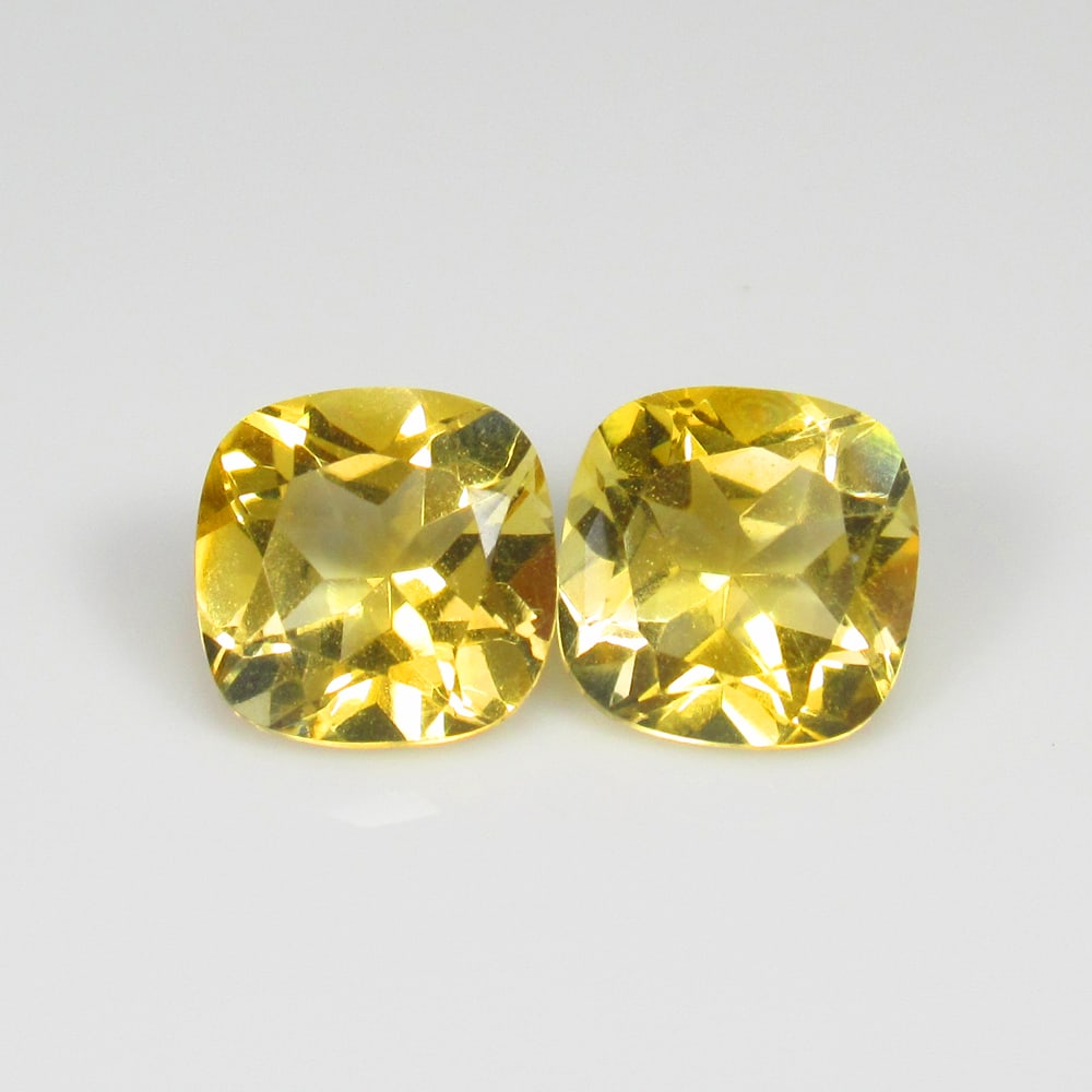 2.83 Ct Natural Yellow Citrine Cushion Cut Pair: Weight - 2.83 Ct / Size - 7.20 x 7.20 x 4.80 mm / 2 Pc's / Shape - Cushion Cut / Color - Yellow / Clarity - VVS / Origin - Brazil / Treatment - Heated