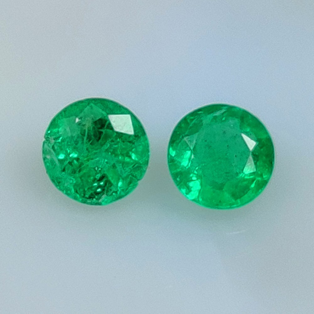 1.57 Ct Natural Zambian Green Emerald Round Cut Pair (1 of 2)