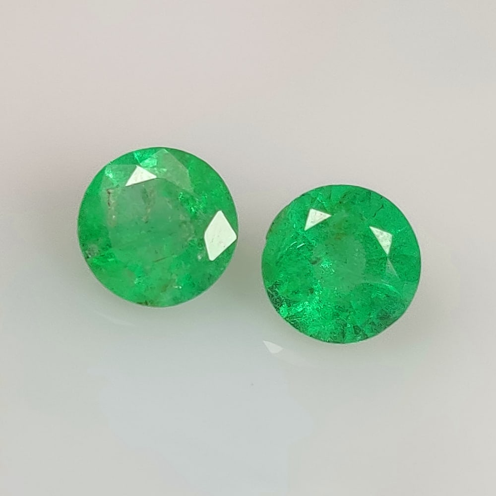 CERTIFIED 3.24 Ct Natural Zambian Green Emerald Round Cut Pair (1 of 2)