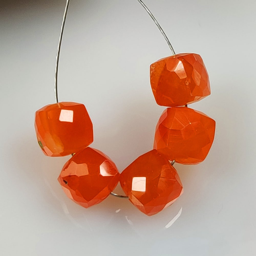 12.29 Ct Natural Orange Carnelian Square Cut Beads: Weight - 12.29 Ct / Dimensions - 6.2x6.2 - 6.8x6.8 mm / 5 Pc's / Shape & Cut - Square Cut Beads / Transparency - Semi - Opaque / Origin - Brazil