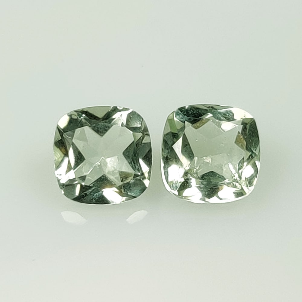 2.88 Ct Natural Green Amethyst Cushion Cut Pair (1 of 2)