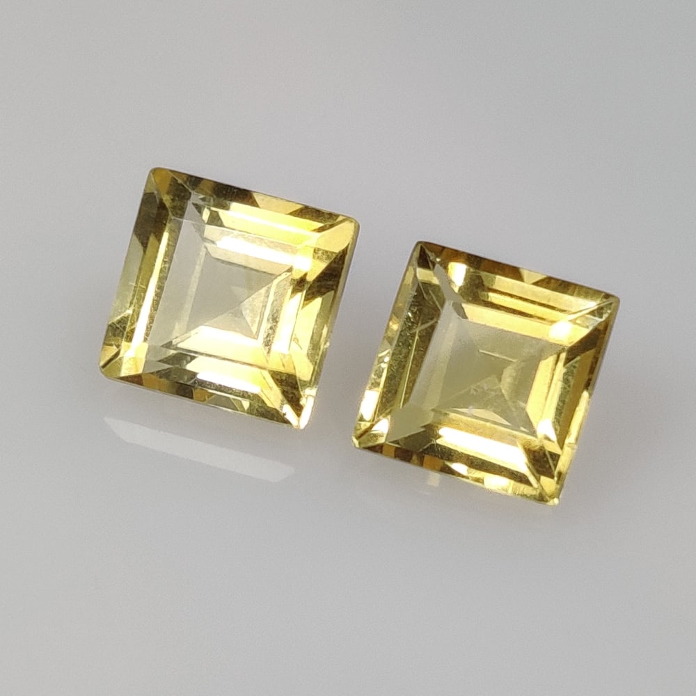3.56 Ct Natural Yellow Citrine Square Cut Pair: Weight - 3.56 Ct / Size - 7.10 x 7.00 x 4.60 mm / 2 Pc's / Shape - Square Cut / Color - Yellow / Clarity - VVS / Origin - Brazil / Treatment - Heated