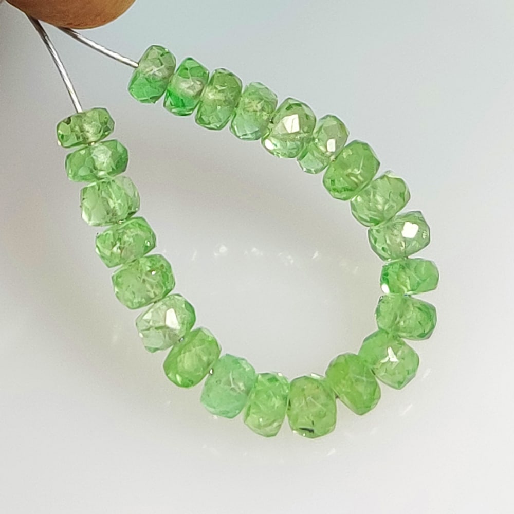 4.05 Ct Natural Green Tsavorite Round Cut Beads: Weight - 4.05 Ct / Size - 3.00 - 3.20 mm / 23 Pc's / Top Quality Luster / Excellent Round Beads / Origin - Brazil / Treatment - None