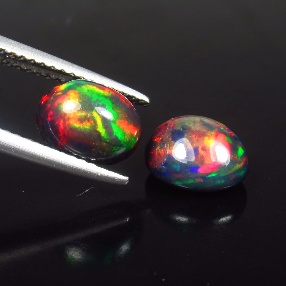 3.34 Ct Natural Black Flash Fire Opal Oval Cab Pair (1 of 2)