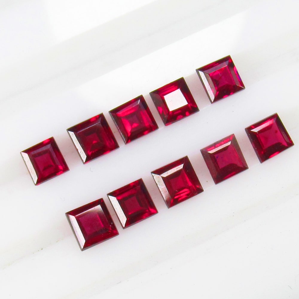 4.97 Ct Natural Rhodolite Garnet Almandite Red Square Cut Set (1 of 2)