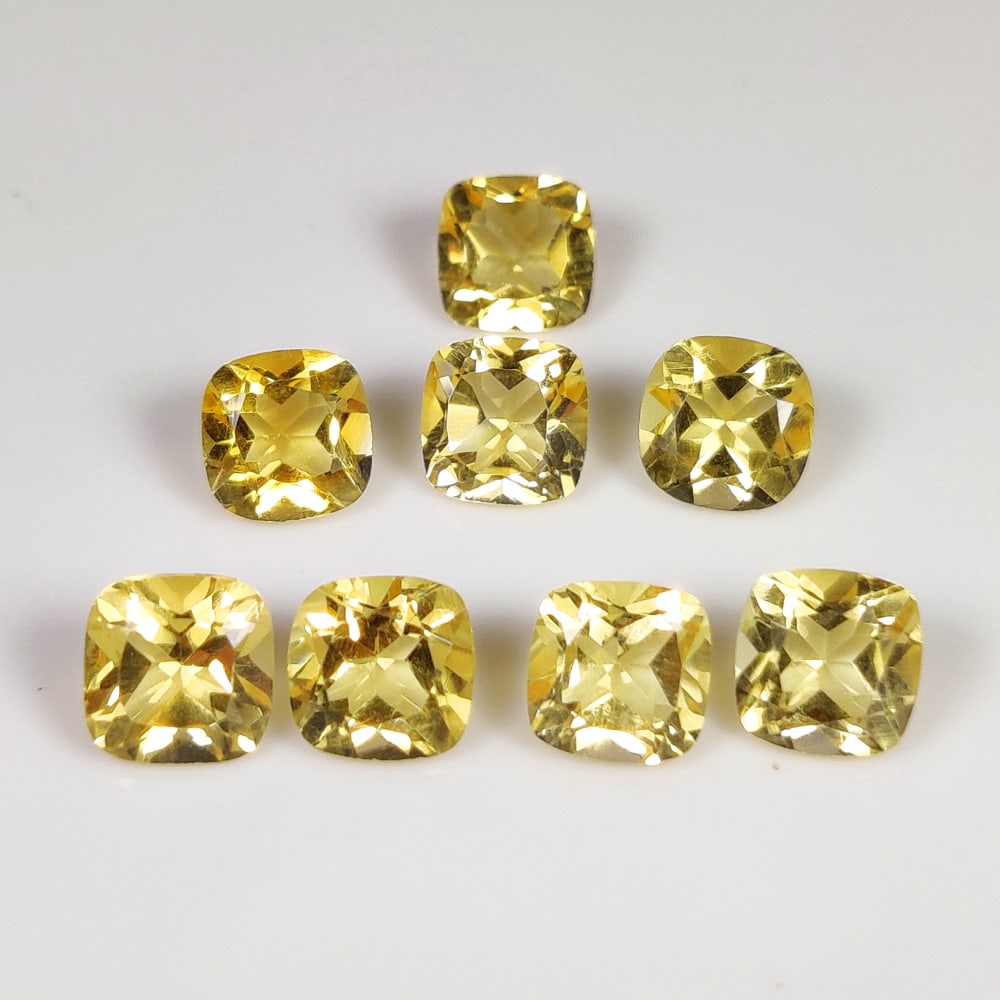 7.00 Ct Natural Yellow Citrine Cushion Cut Set: Weight - 7.00 Ct / Size - 6.0x6.0 - 6.1x6.1 mm / 8 Pc's / Shape - Cushion Cut / Color - Yellow / Clarity - VVS / Origin - Brazil / Treatment - Heated