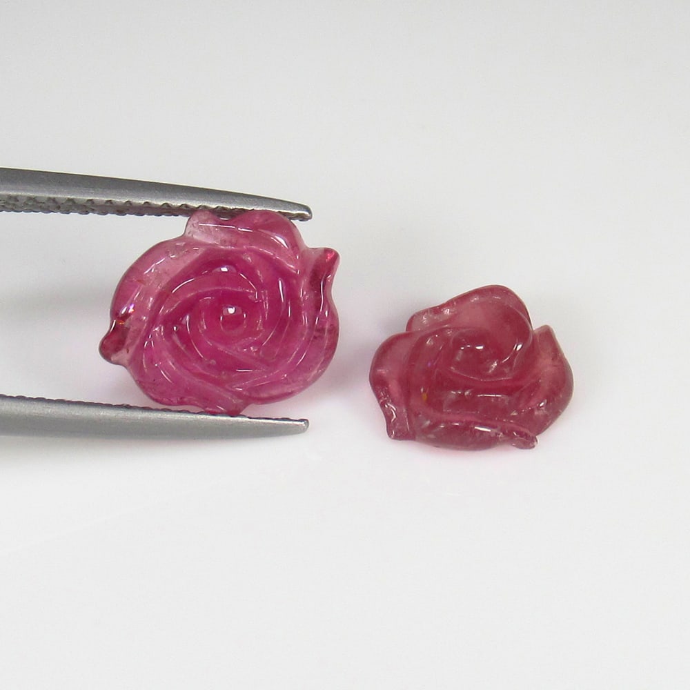 4.62 Ct Natural Pink Tourmaline Flower Carving Cab Pair: Weight - 4.62 Ct / Size - 9.90 x 9.80 x 4.50 mm / 2 Pc's / Shape - Flower Carving Cab / Color - Pink / Clarity - SI / Origin - Mozambique / Treatment - None