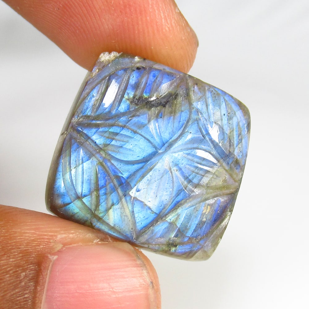 29.94 Ct Natural Labradorite Cushion Carving Cab: Weight - 29.94 Ct / Size - 20.70 x 20.40 x 6.90 mm / Shape - Excellent Cushion Carving Cab / Clarity - Opaque / Origin - Africa / Treatment - None