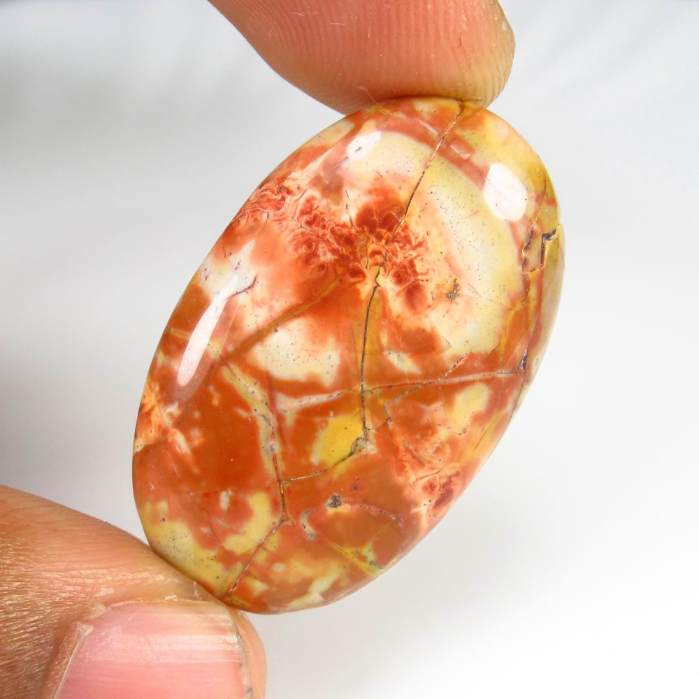 26.44 Ct Natural Fruit Jasper Quartz Oval Cab: weight - 26.44 Ct / Size - 35.00 x 21.00 x 5.00 mm / Shape - Excellent Oval Cab / Origin - Brazil / Treatment - None
