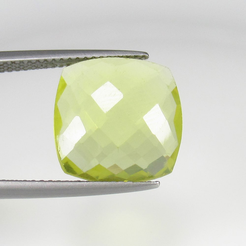7.40 Ct Natural Lemon Quartz Cushion Checkerboard Cut: Weight - 7.40 Ct / Size - 13.80 x 13.80 x 5.00 mm / Top Quality Luster / Excellent Cushion Cut / Origin - Brazil / Treatment - Heated