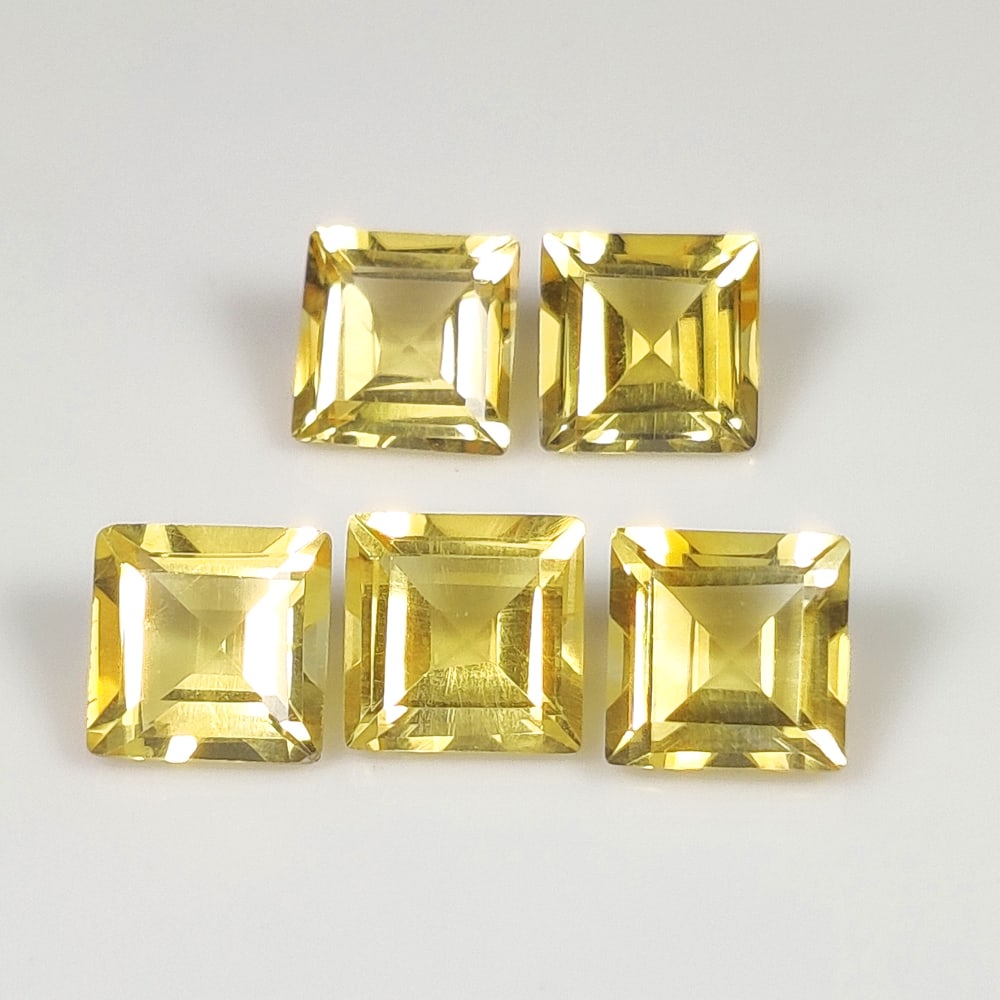 4.97 Ct Natural Yellow Citrine Square Cut Set: Weight - 4.97 Ct / Size - 6.0x6.0 - 6.2x6.2 mm / 5 Pc's / Shape - Square Cut / Color - Yellow / Clarity - VVS / Origin - Brazil / Treatment - Heated