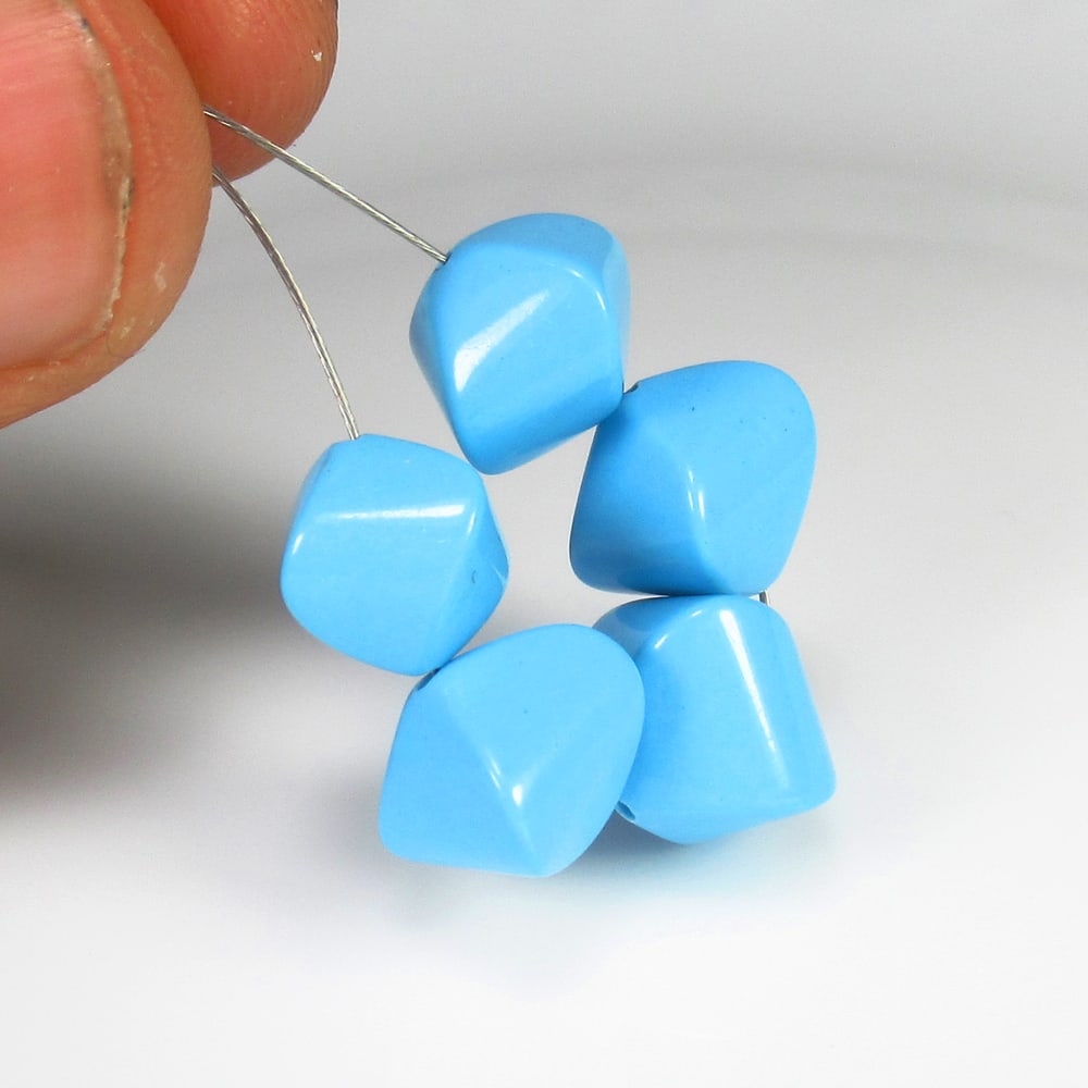 22.70 Ct Natural Blue Turquoise Drilled Fancy Beads: Weight - 22.70 Ct / Size - 8.30 - 10.10 mm / 5 Pc's / Good Color / Drilled Fancy Beads - Ready for Jewellery Setting / Origin - Arizona / Treatment - None