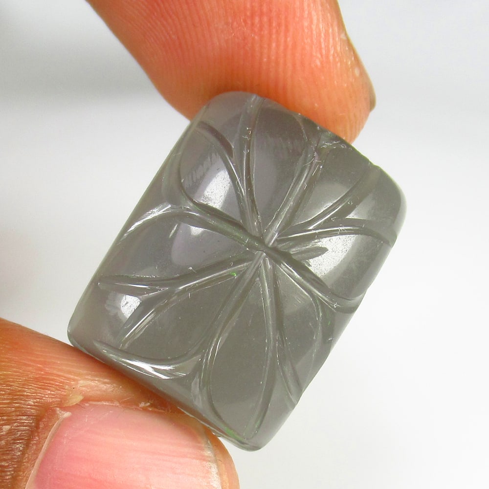 27.37 Ct Natural Moonstone Cushion Carving Cab: Weight - 27.37 Ct / Size - 20.10 x 15.40 x 8.70 mm / Shape - Cushion Carving Cabochon / Clarity - Opaque / Origin - India / Treatment - None