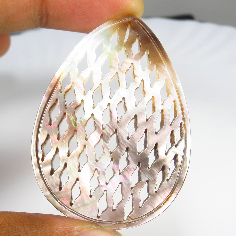 21.26 Ct Natural Multi Color Shining Shell Pear Fancy Drilled Cab: Weight - 21.26 Ct / Size - 50.00 x 35.00 x 2.10 mm / Top Quality Luster / Excellent Pear Drilled Cab / Origin - Brazil / Treatment - None