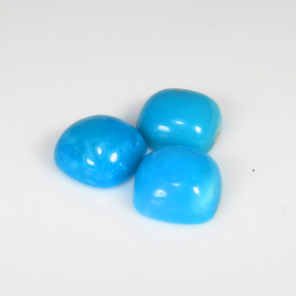 6.45 Ct Natural Blue Turquoise Cushion Cab Set: Weight - 6.45 Ct / Size - 8.30 - 8.60 mm / 3 Pc's / Good Color / Cushion Cab - Ready for Jewellery Setting / Origin - Arizona / Treatment - None