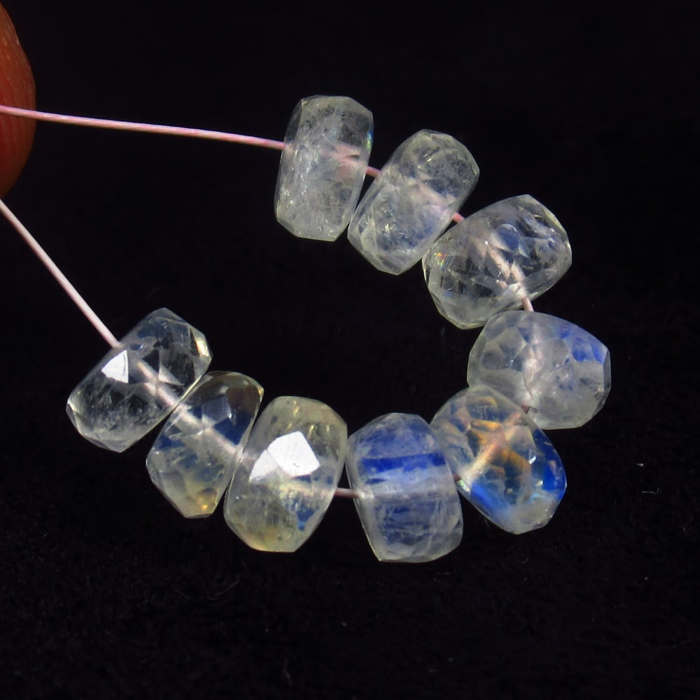 7.56 Ct Natural Blue Tint Moonstone Round Beads: Weight - 7.56 Ct / Size - 5.40 - 5.60 mm / 9 Pc's / Shape - Round Beads / Clarity - Semi-Transparent / Origin - India / Treatment - None