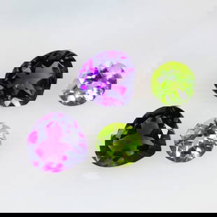 3.33 Ct Natural Purple Amethyst & Peridot Earring Set: Weight - 3.33 Ct / Dimensions - 5.10 x 3.60 - 6.90 x 6.90 mm / 4 Pc's / Shape - Pear & RoundCut / Color - Purple & Green/ Clarity - VVS / Origin -Brazil / Treatment - None