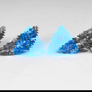 3.77 Ct Natural Swiss Blue Topaz Trillion Pair: Weight - 3.77 Ct / Dimensions - 8.20 x 8.20 x 5.20 mm / 2 Pc's / Shape & Cut - Trillion Cut / Color - Blue / Transparency - VVS / Origin - Brazil / Comments - Irradiated
