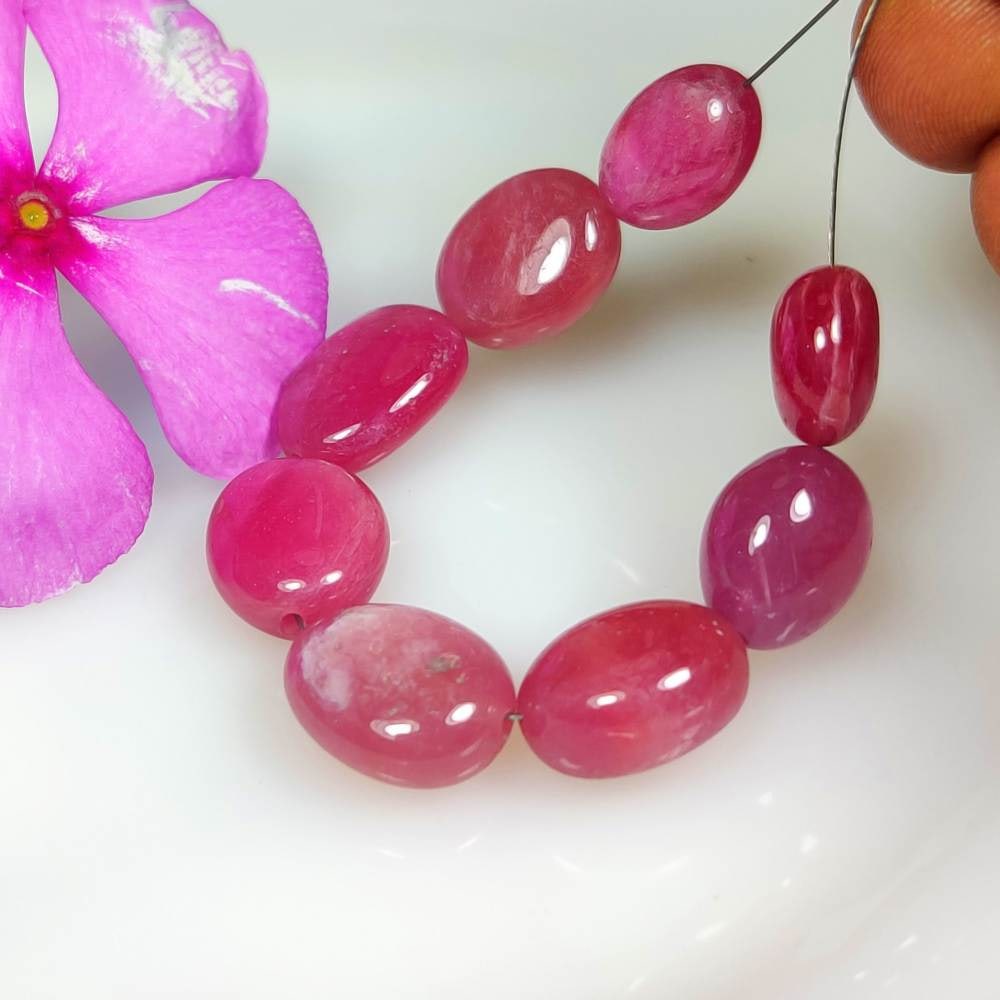 75.61 Ct Natural Pinkish Red Ruby 4" Drilled Oval Loose Beads (1 of 2)
