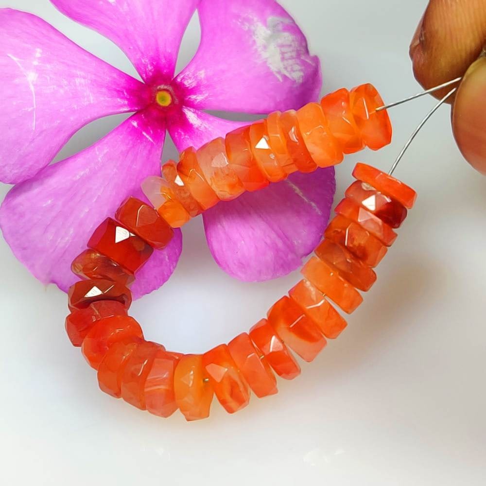 31.01 Ct Natural Orange Carnelian 3" Drilled Round Faceted Loose Beads: Weight - 31.01 Ct / Dimensions - 6.60 - 7.00 mm / 32 Pc's / Top Class Quality / Round Drilled / Transparency - Semi-Transparent / Origin - Brazil / Comments - None