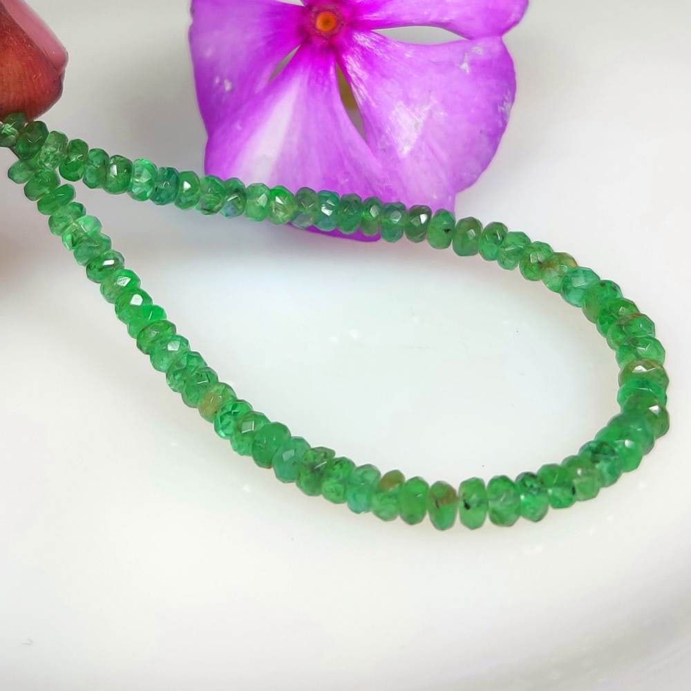 14.49 Ct Natural Zambian Green Emerald 5.5"Round Cut Beads: Weight - 14.49 Ct / Dimensions - 3.30 - 3.90 mm / 66 Pc's / Shape - Round Cut Beads / Color - Green / Transparency - Transparent / Origin - Zambia / Treatment - Natural Emeralds are commonly enhanced