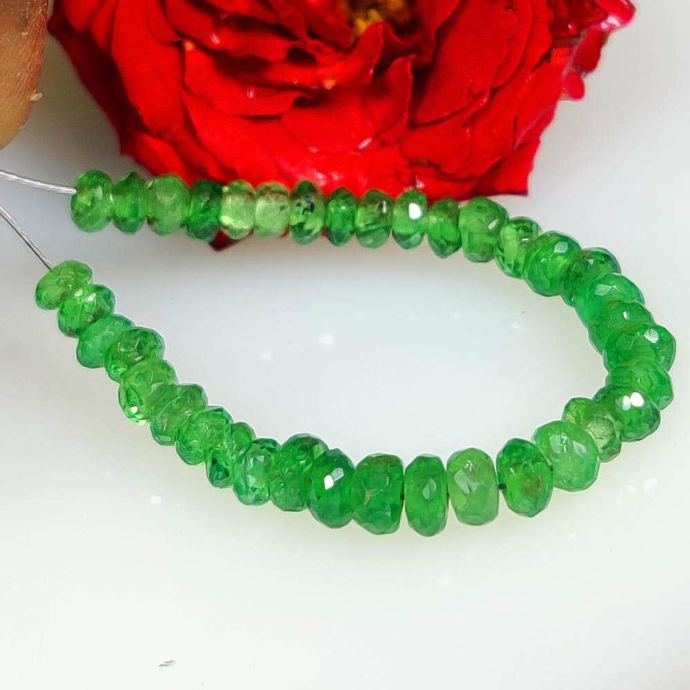9.55 Ct Natural Green Tsavorite 3" Round Faceted Loose Beads: Weight - 9.55 Ct / Dimensions - 3.30 - 4.10 mm / 3" inches / Top Quality Luster / Excellent Round Beads / Origin - Brazil / Treatment - None