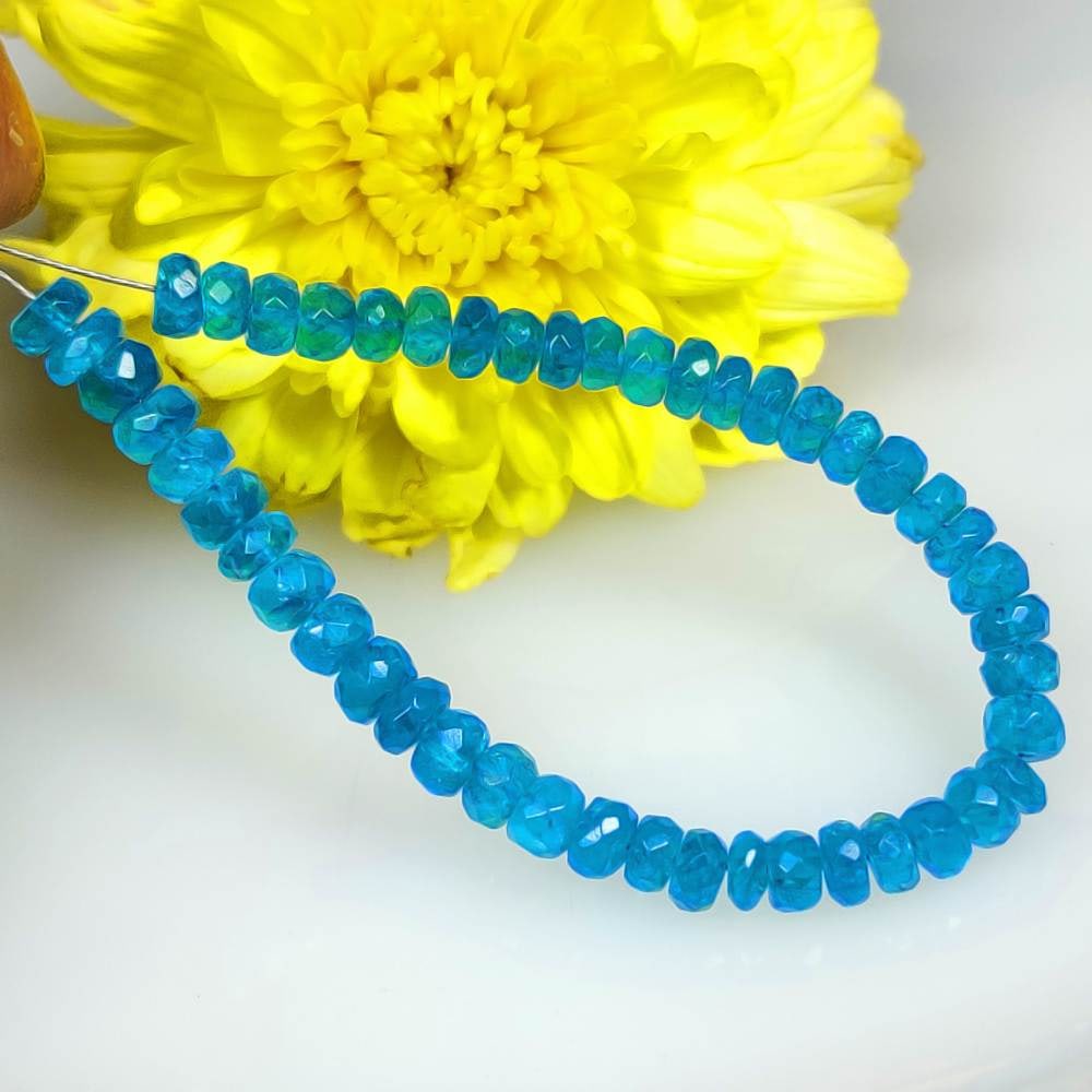 16.55 Ct Natural Neon Blue Apatite 4" Round Faceted Drilled Beads (1 of 2)