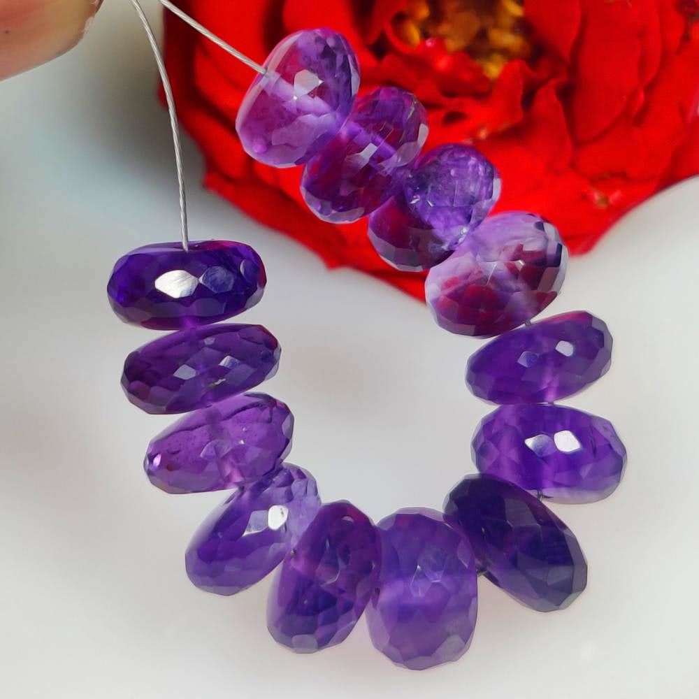 28.44 Ct Natural Purple Amethyst 3" Round Faceted Drilled Loose Beads: Weight - 28.44 Ct / Dimensions - 7.70 - 8.50 mm / 13 Pc's / 3" inches / Shape - Round Beads / Color - Purple / Origin - Brazil / Treatment - None