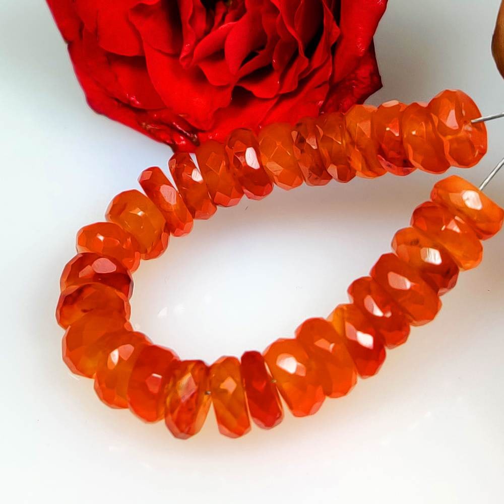 21.64 Ct Natural Orange Carnelian 3" Drilled Round Faceted Loose Beads: Weight - 21.64 Ct / Dimensions - 5.80 - 6.20 mm / 29 Pc's / Top Class Quality / Round Drilled / Transparency - Semi-Transparent / Origin - Brazil / Comments - None